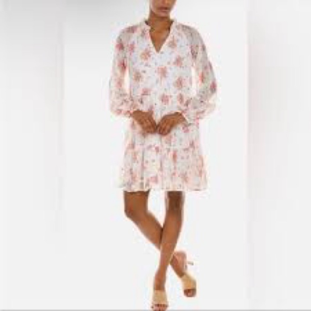 VINCE CAMUTO boho tiered floral dress ivory pink size LARGE cottagecore prairie